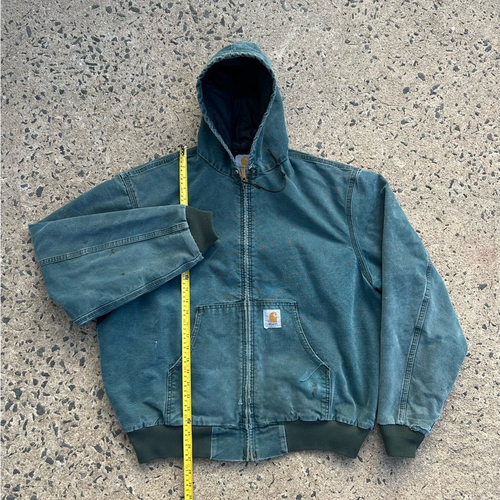 VTG Rare Carhartt Men's Active Jacket Hunter Green JQ243 Size XL Distressed - Picture 3 of 10